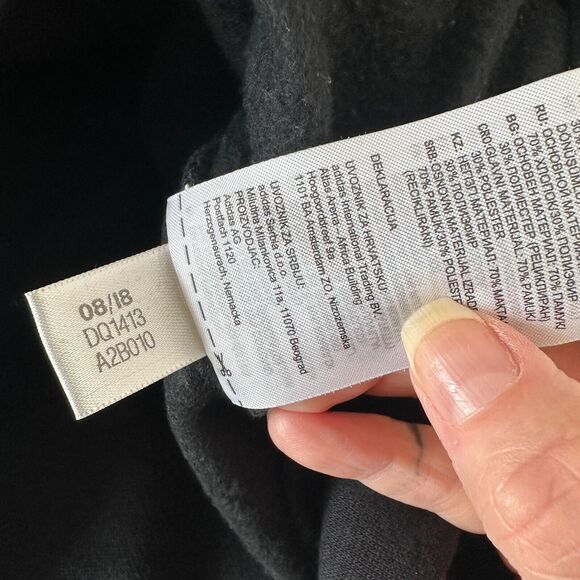 RARE Adidas Black 3-Stripe Fleece Crew Neck Long Sleeve Sweater Rib Cuffs Medium - Picture 11 of 13